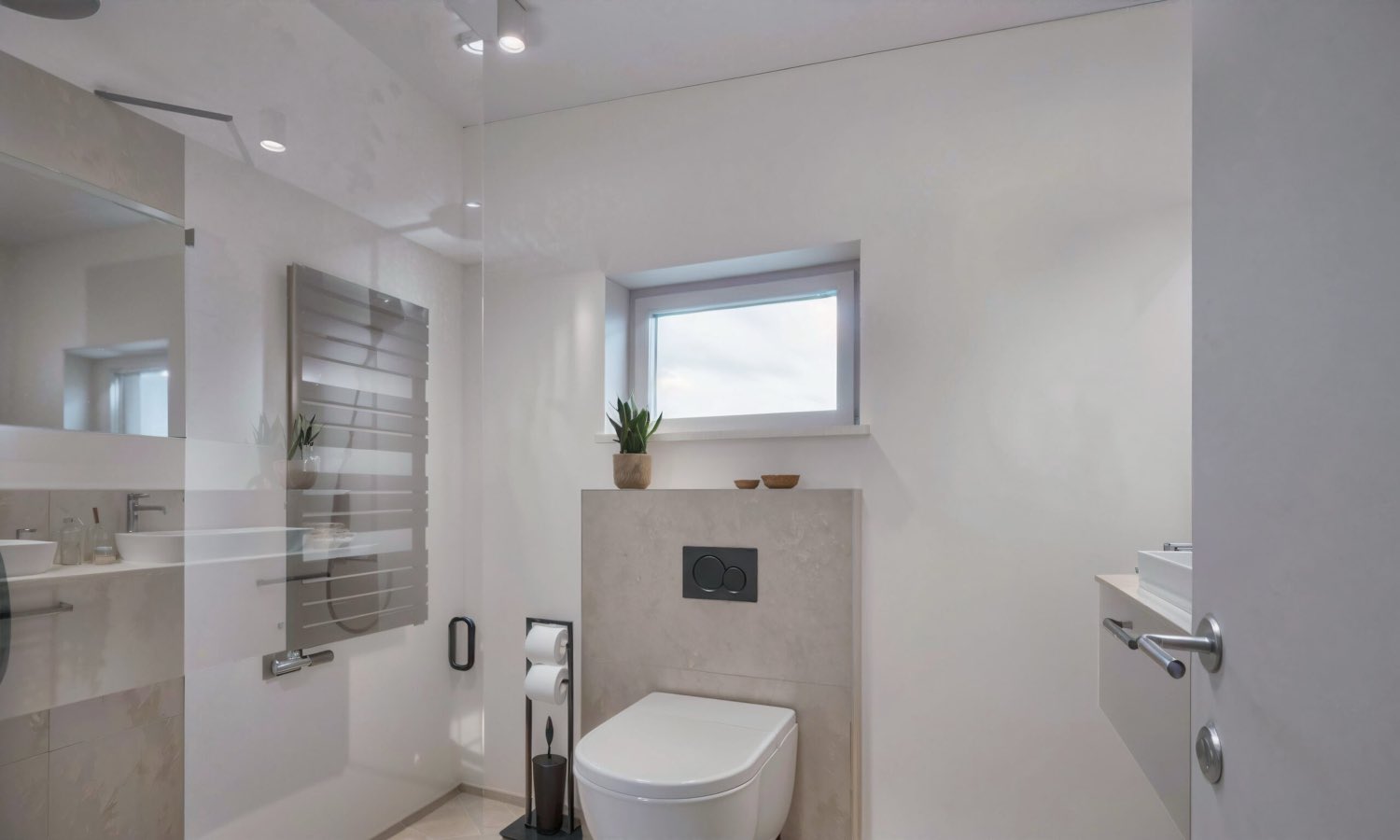 Badezimmer mit großformatigen Fliesen
