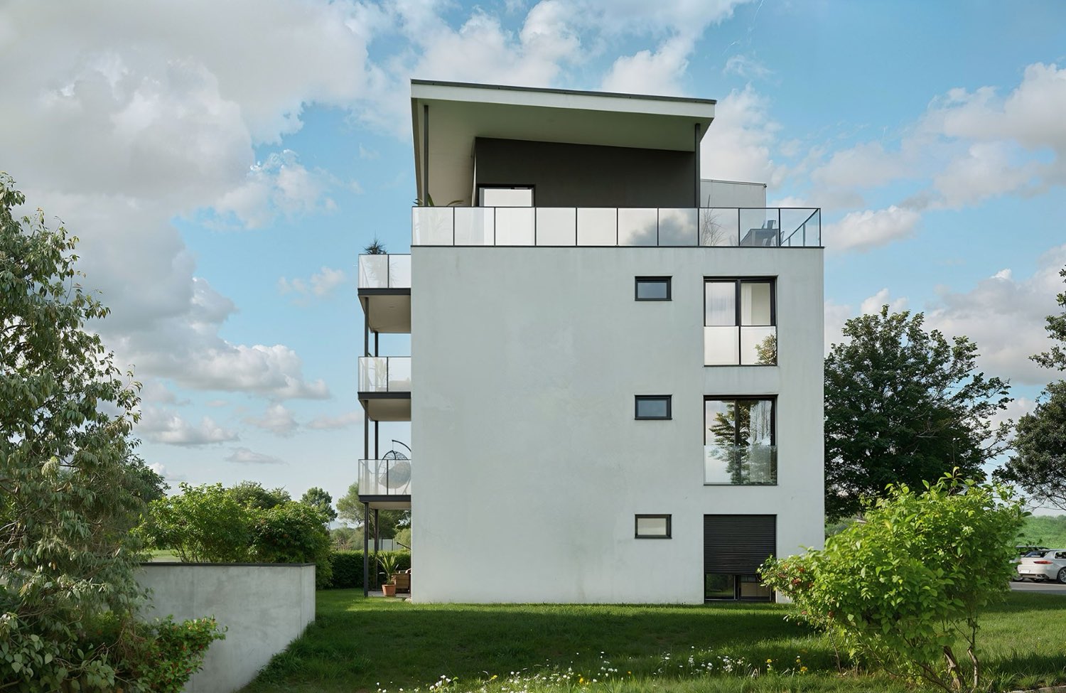 Ansicht Süd-Ost eines Grünvogel Objekts